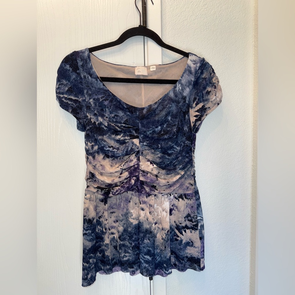 Anthropologie Postmark Blue and Purple Watercolor Top